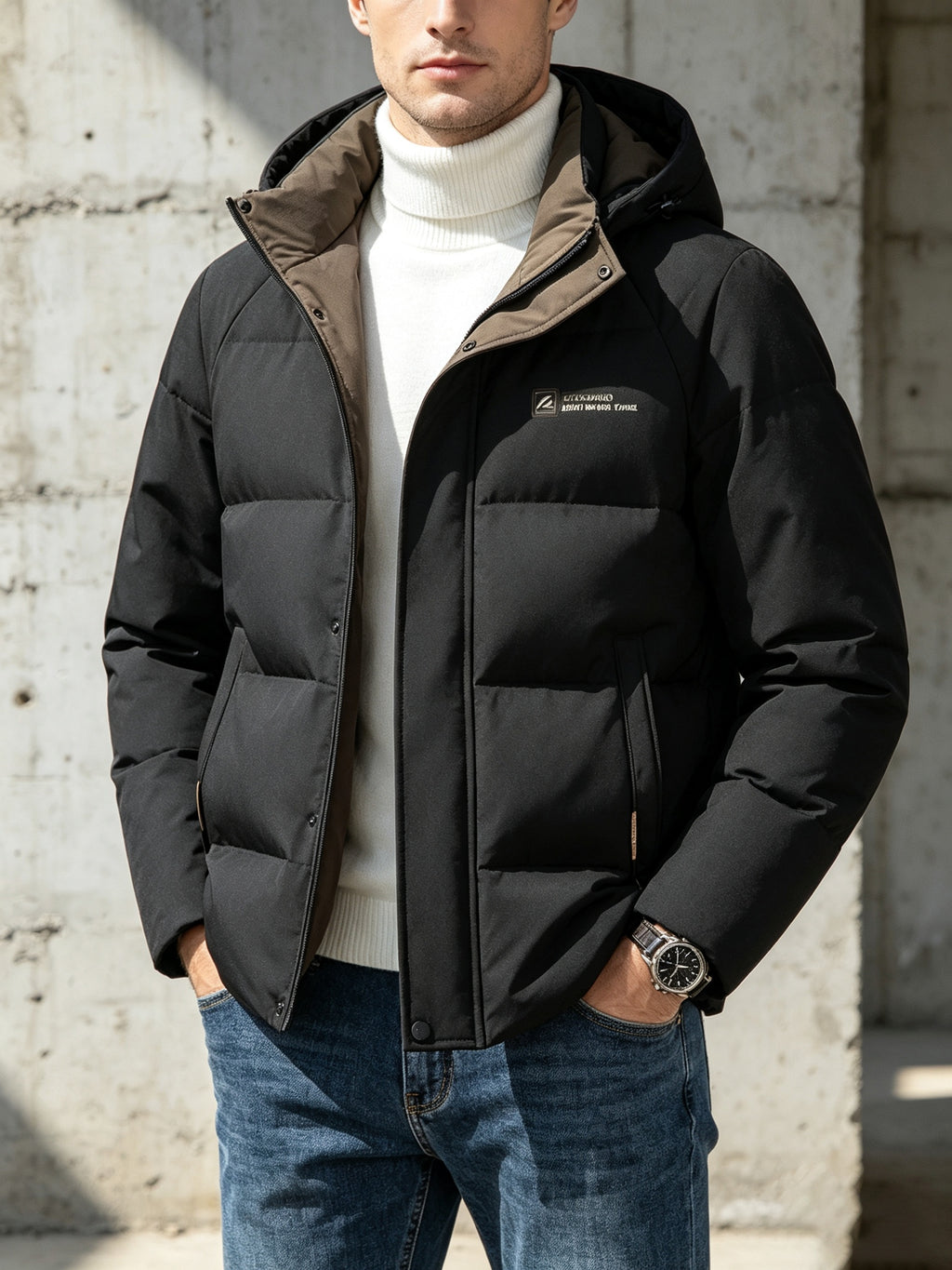 Manteau pour homme, coupe-vent, à capuche, bleu marine