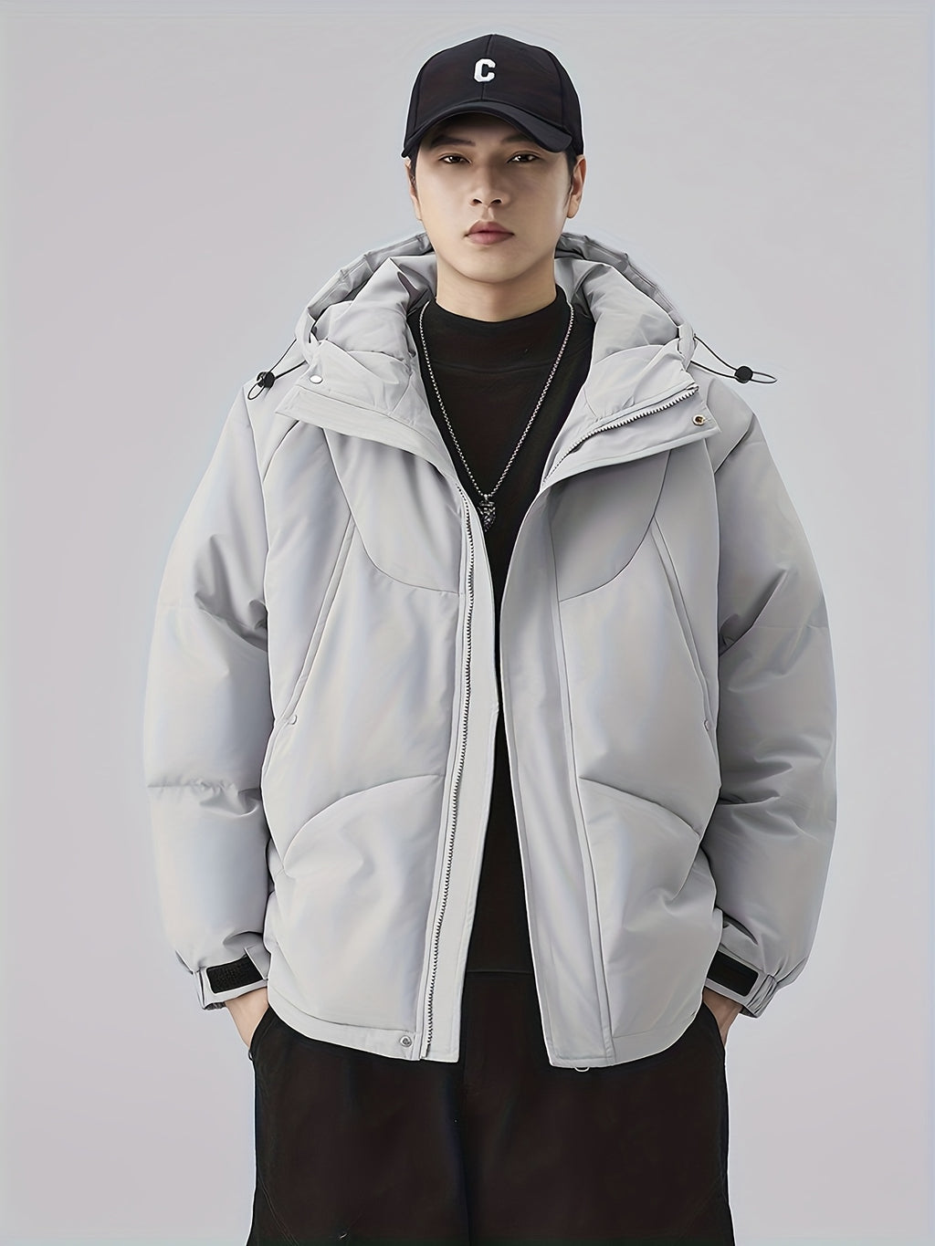 Manteau matelassé pour homme, patchwork, à capuche