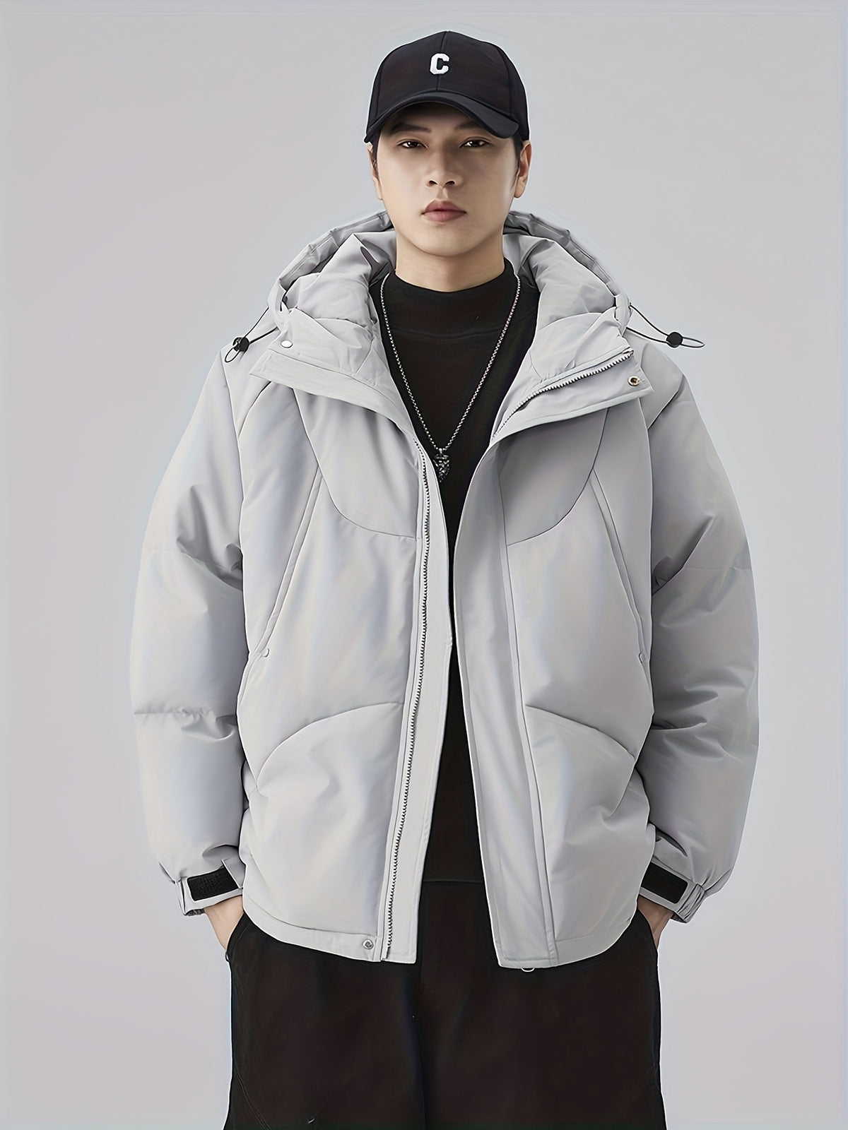 Manteau matelassé pour homme, patchwork, à capuche