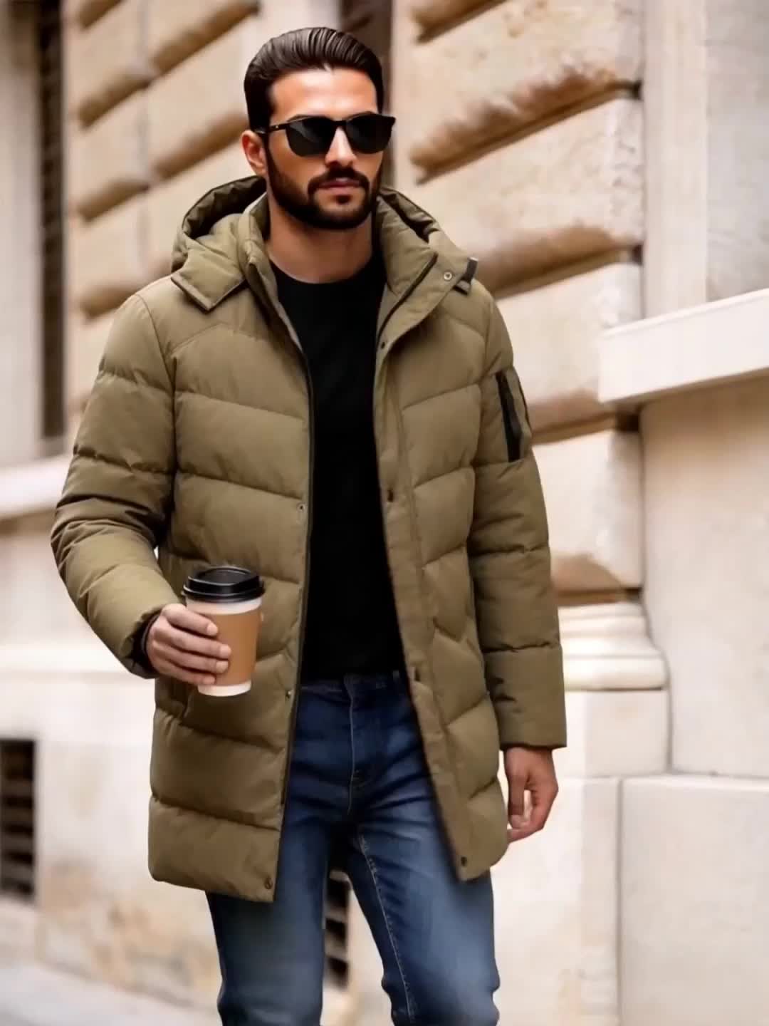 Manteau matelassé pour homme, capuche amovible