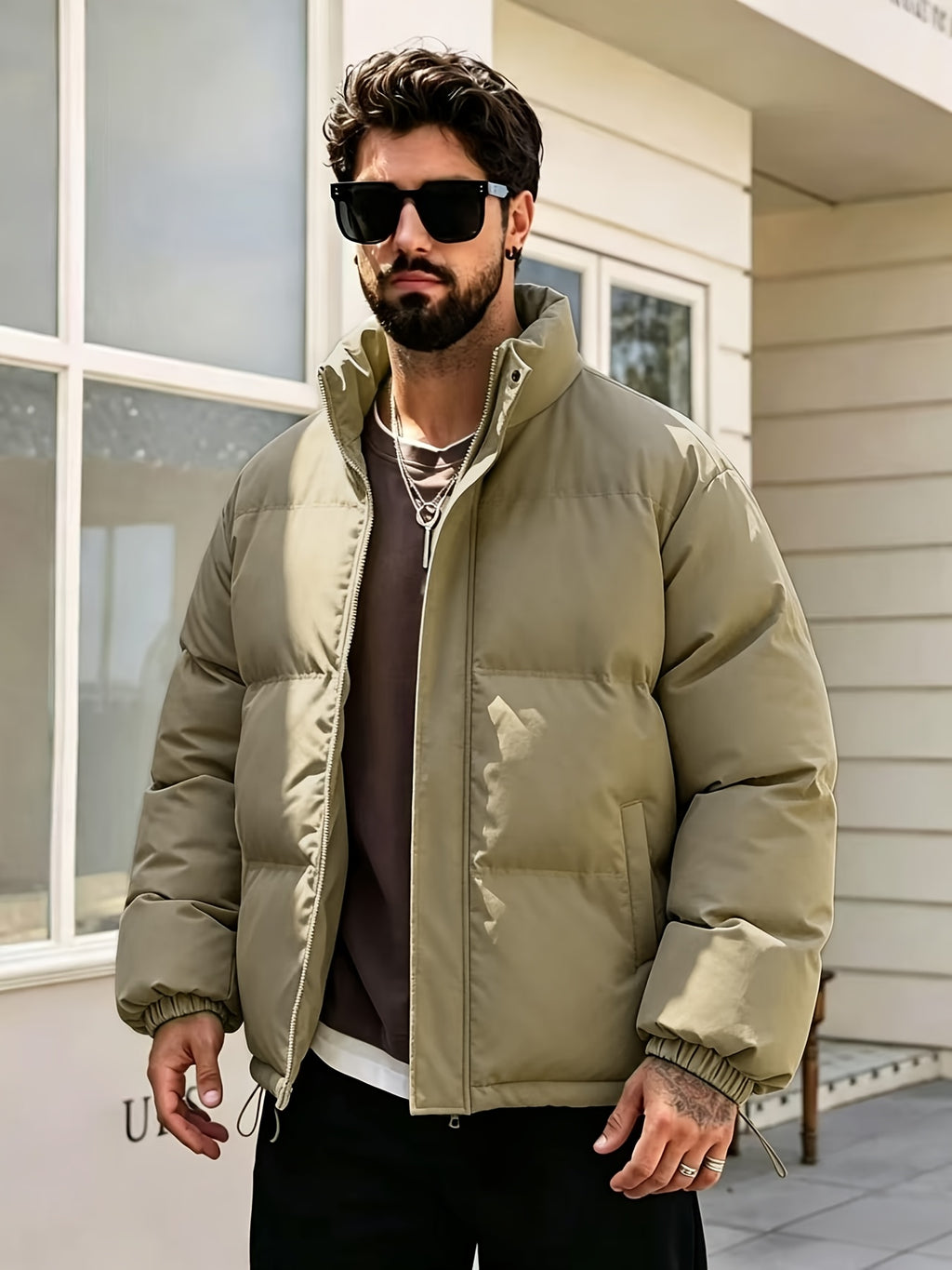 Manteau matelassé pour homme, à col montant, bourgogne