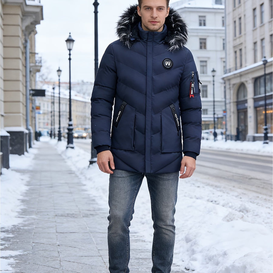 Veste matelassée, capuche amovible, bleu marine, coloris bleu marine