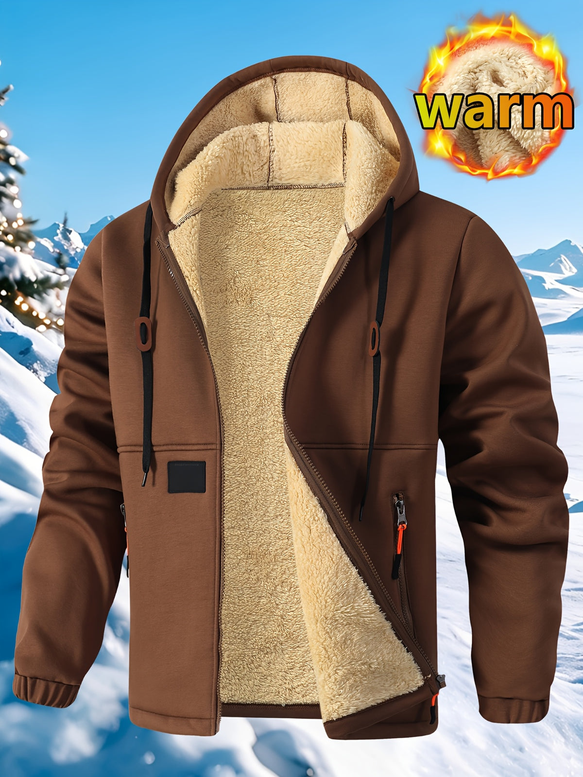 Manteau long pour homme, polaire, à capuche