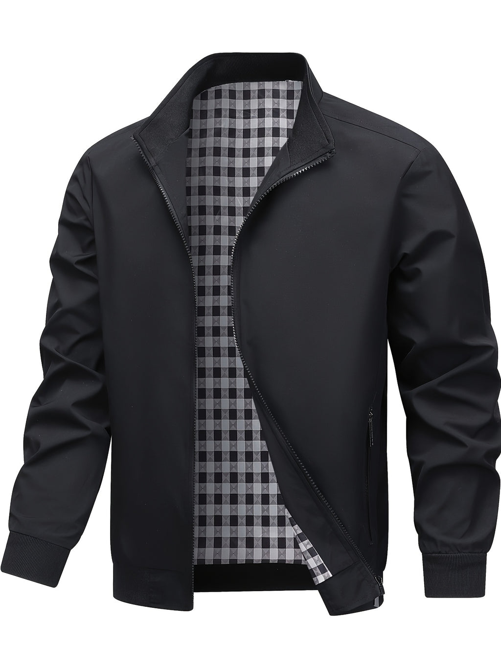 Veste, à carreaux, à col montant, noir, photo 22