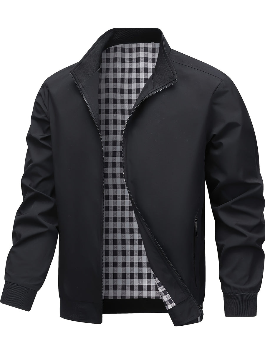 Veste, à carreaux, à col montant, noir, photo 22