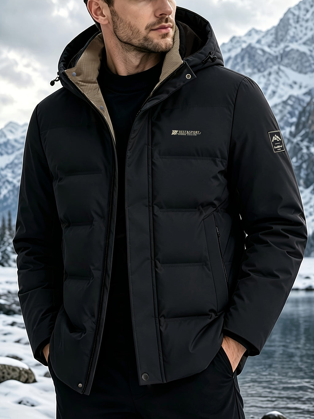 Veste pour homme, capuche amovible, rouge