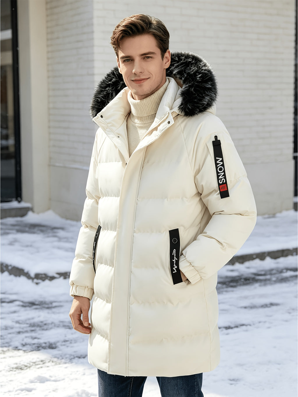 Manteau matelassé pour homme, coupe-vent, à capuche, blanc