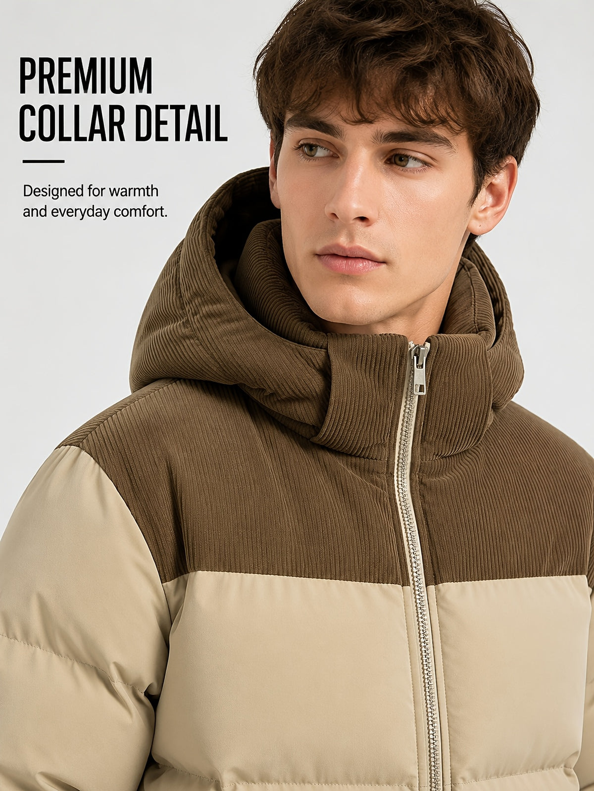Manteau matelassé pour homme, velours côtelé, à capuche