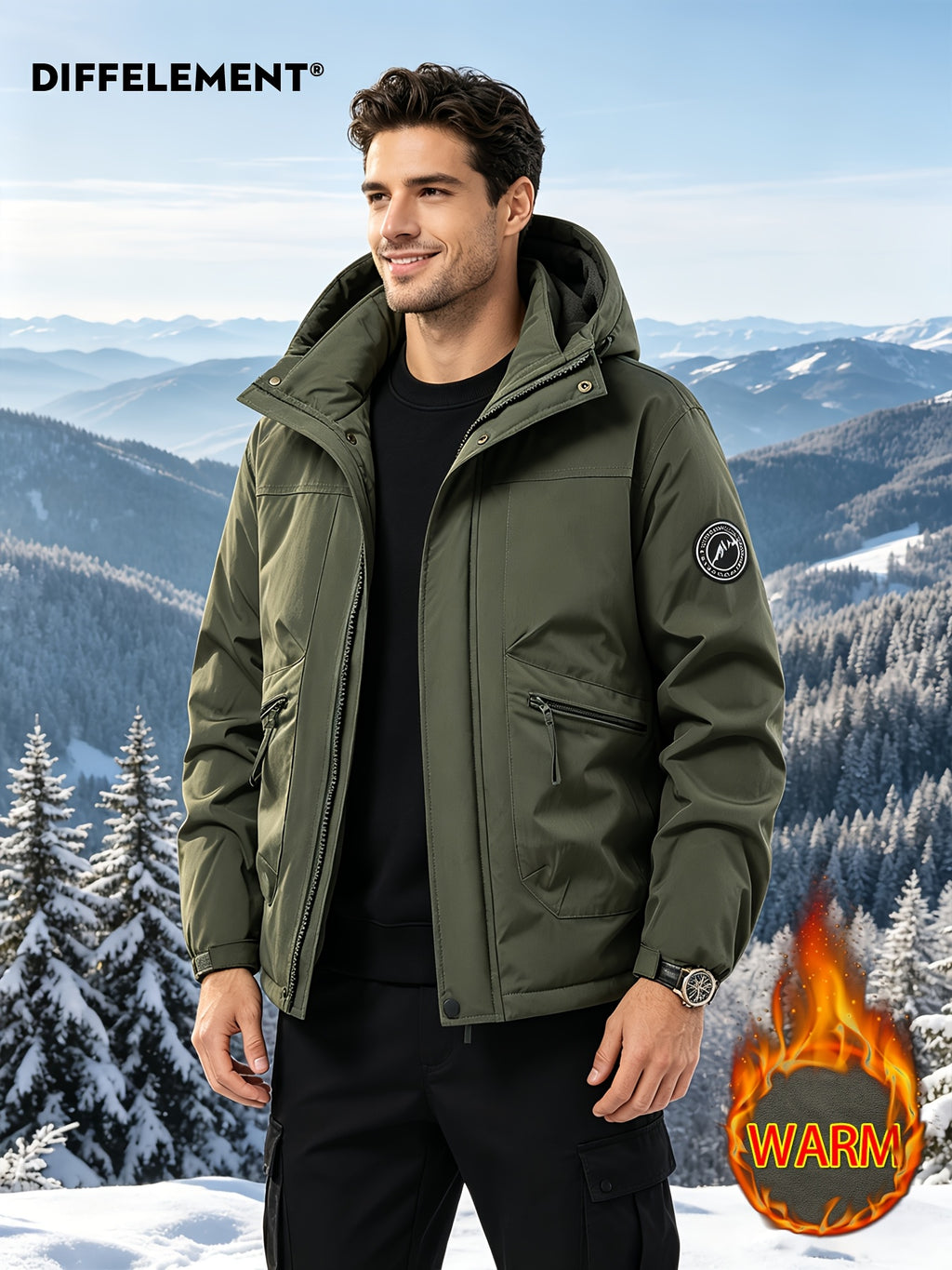 Manteau matelassé pour homme, coupe-vent, à capuche, noir