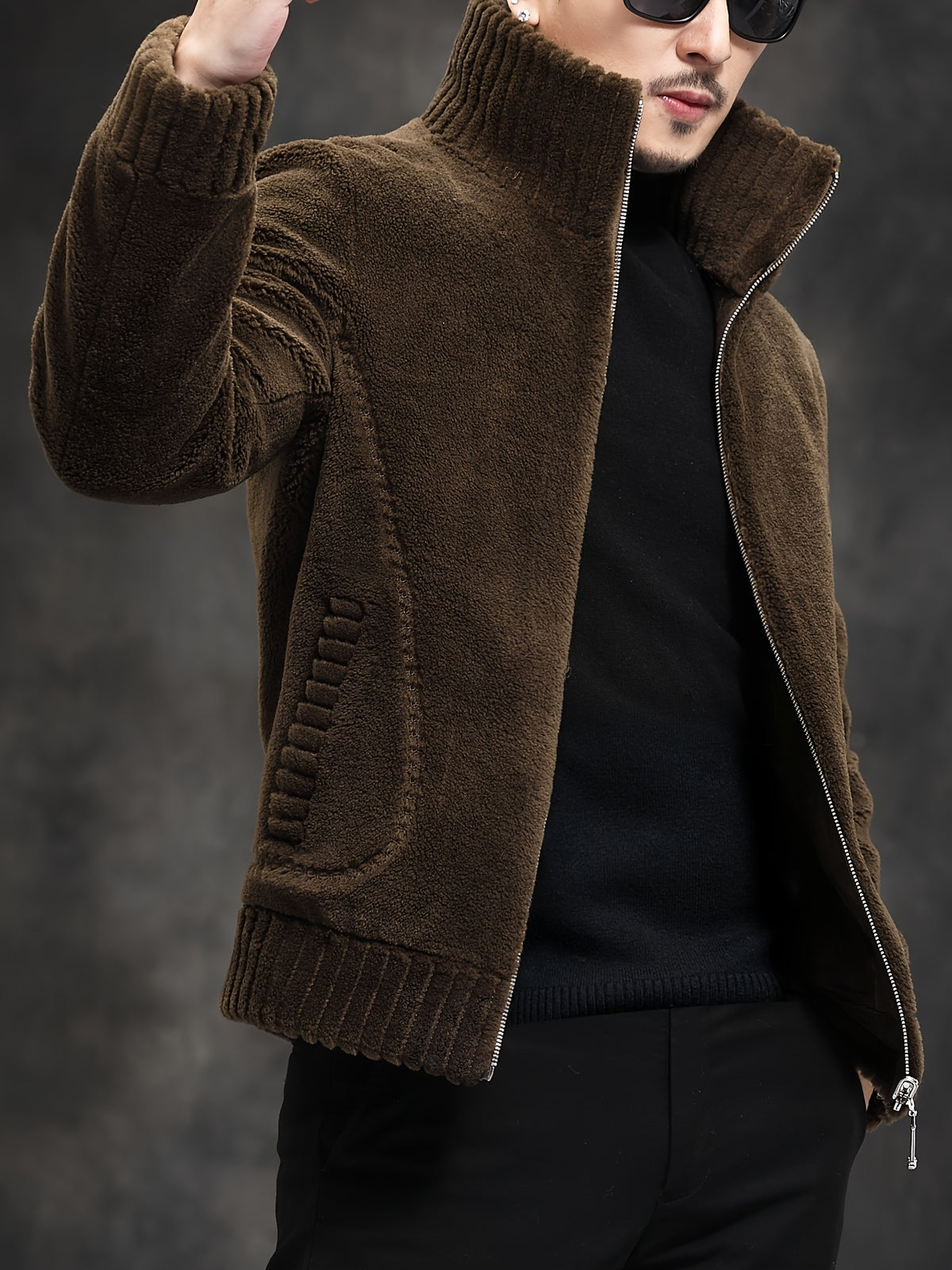 Veste en fausse fourrure pour homme, col montant, cinq coloris