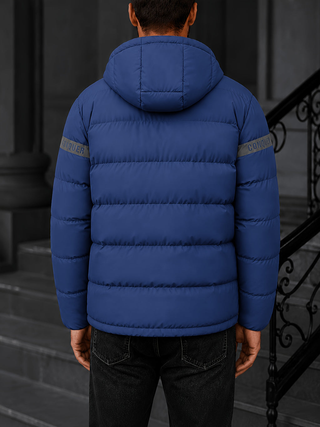 Manteau matelassé pour homme, à capuche, bleu foncé