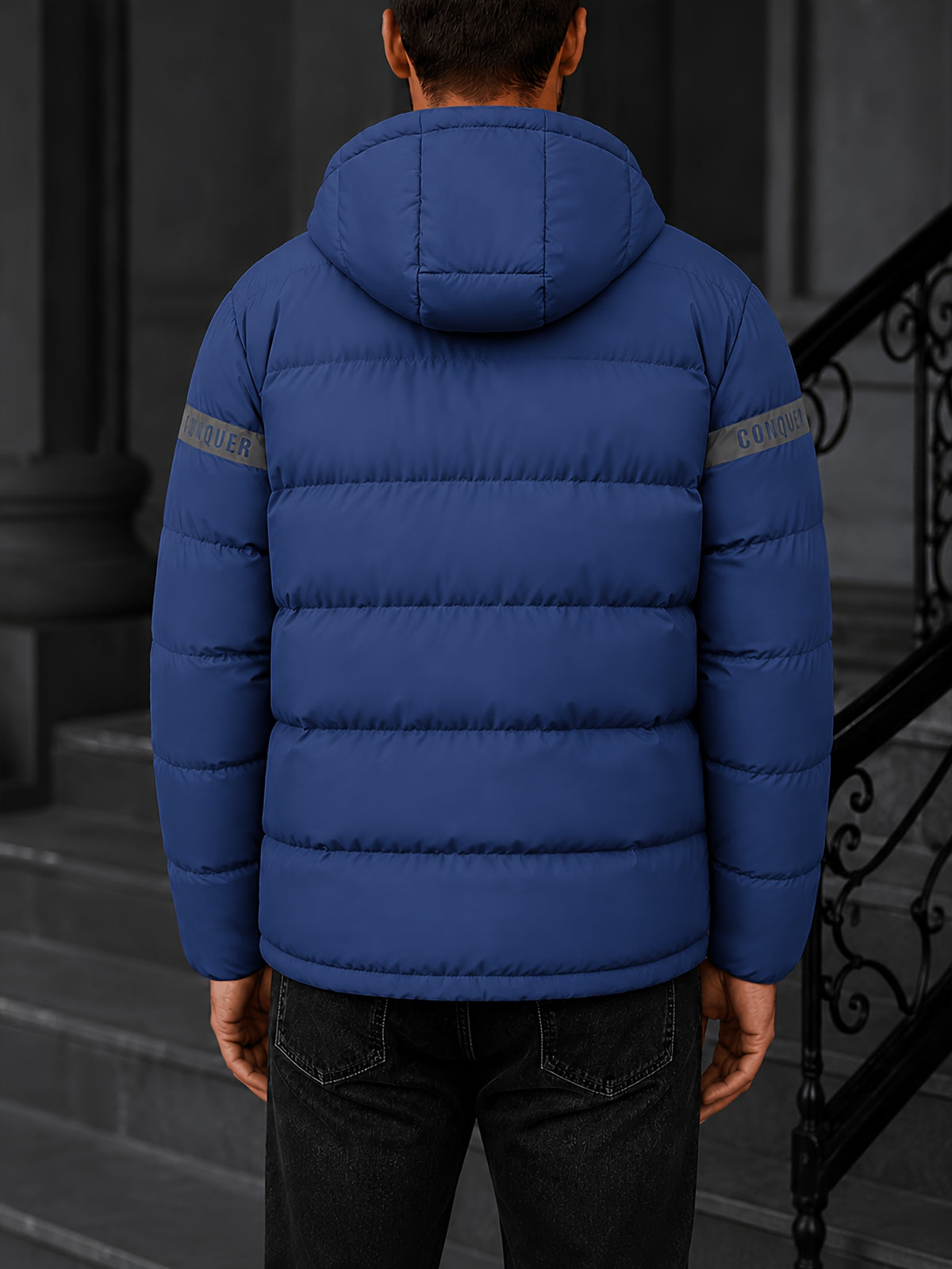 Manteau matelassé pour homme, à capuche, bleu foncé