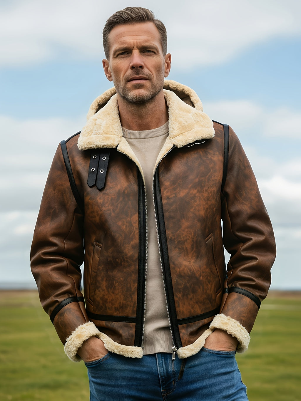 Veste, polaire, à capuche, café