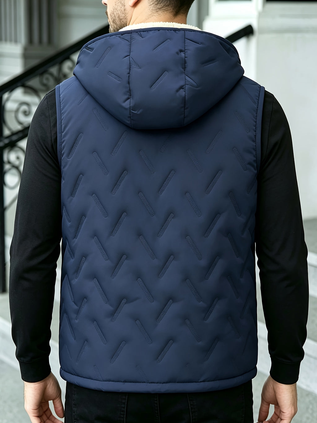 Gilet épais sans manches à capuche doublé, tendance automne/hiver, vêtement d'extérieur chaud, cardigan à capuche zippé à la mode et polyvalent, pour l'extérieur et la randonnée, la course et le fitness, les voyages et le sport, cade, détail du vêtement