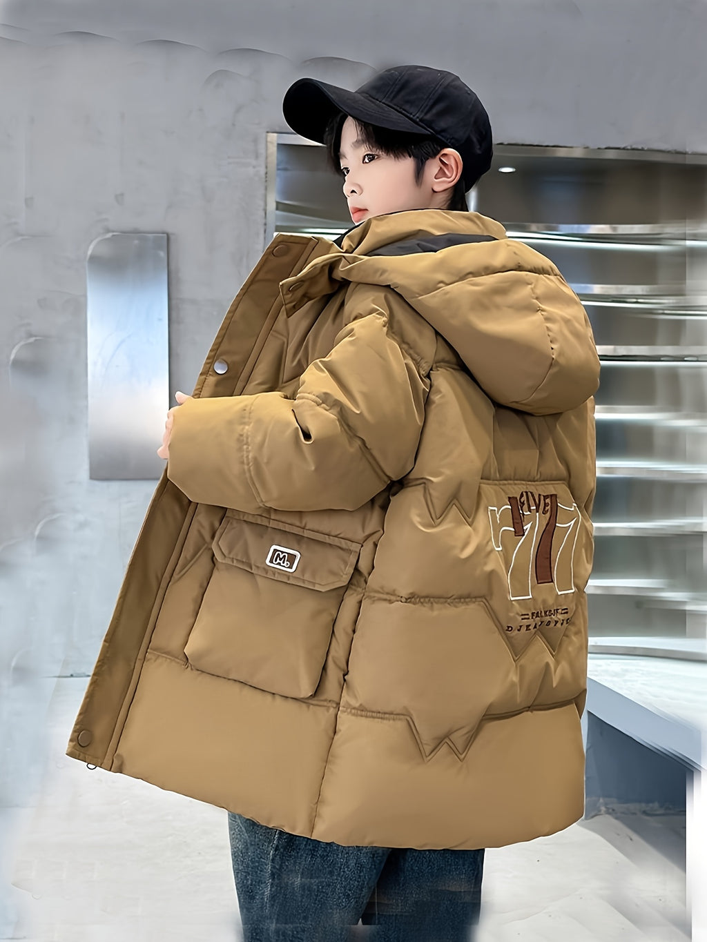 Veste pour homme, à capuche, marron foncé