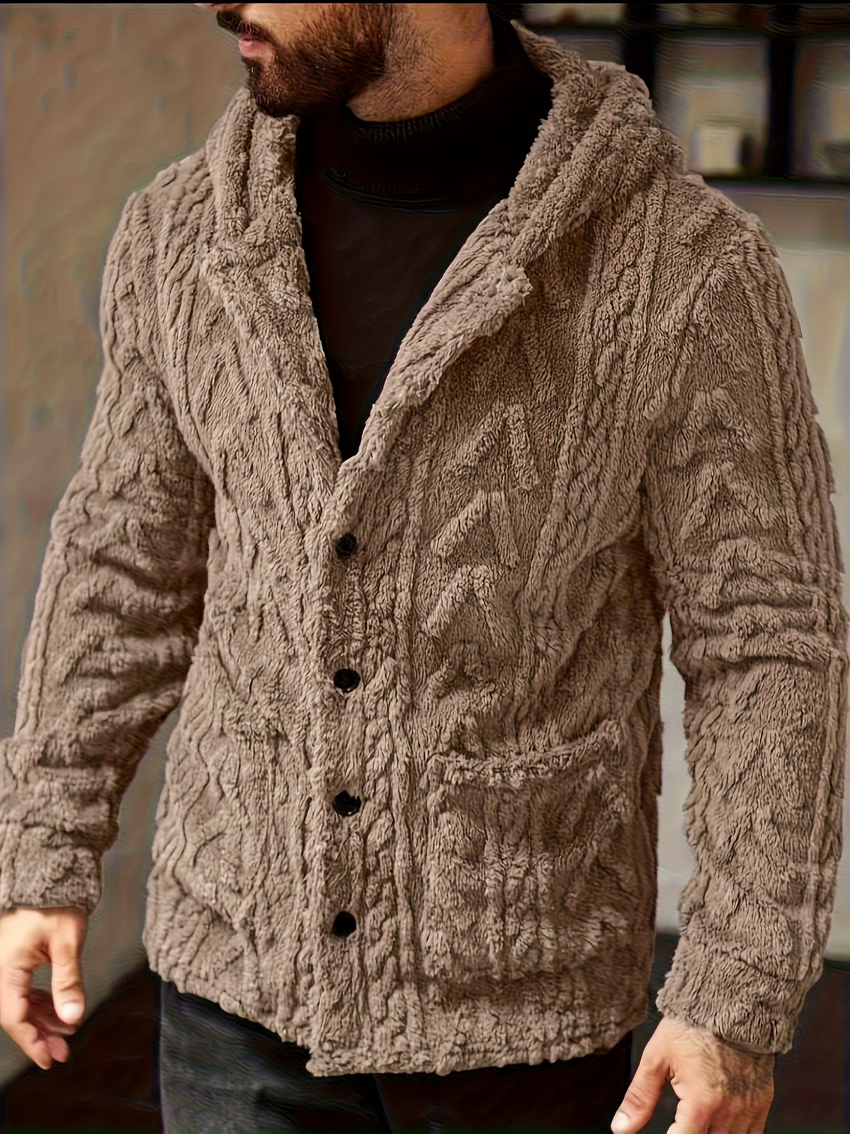 Veste en fausse fourrure pour homme, polaire, à capuche