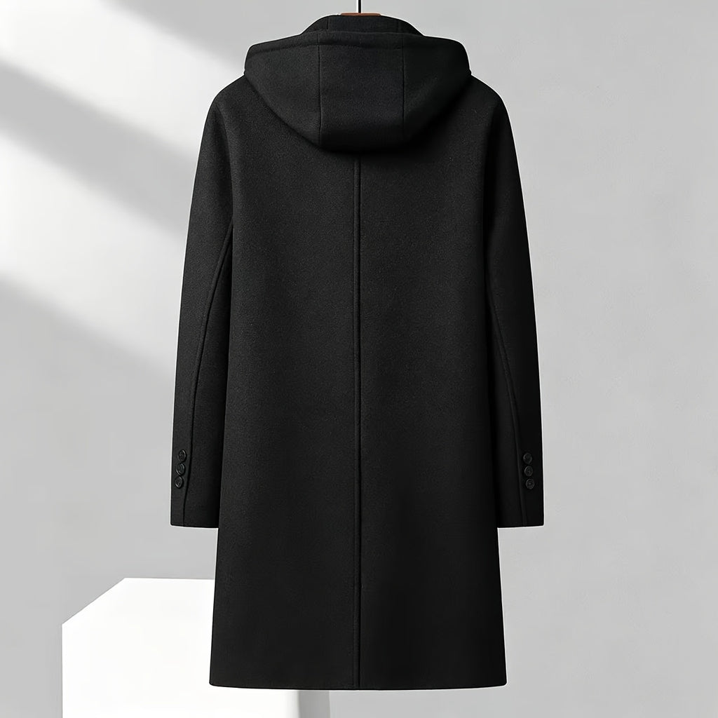 Manteau trench en velours pour homme, 30 % laine, capuche amovible
