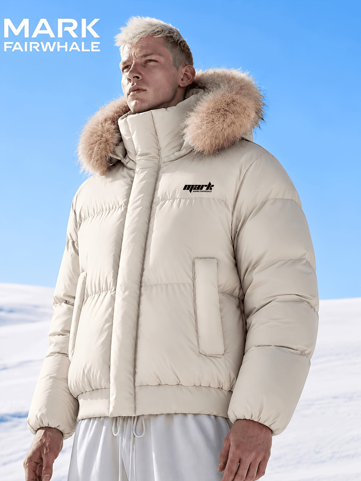 Blouson en fausse fourrure pour homme, à capuche