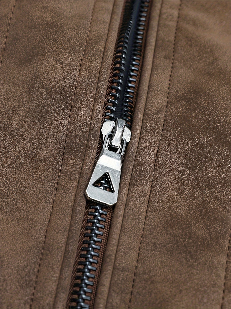Veste en cuir PU, à col montant, noir, détail du vêtement