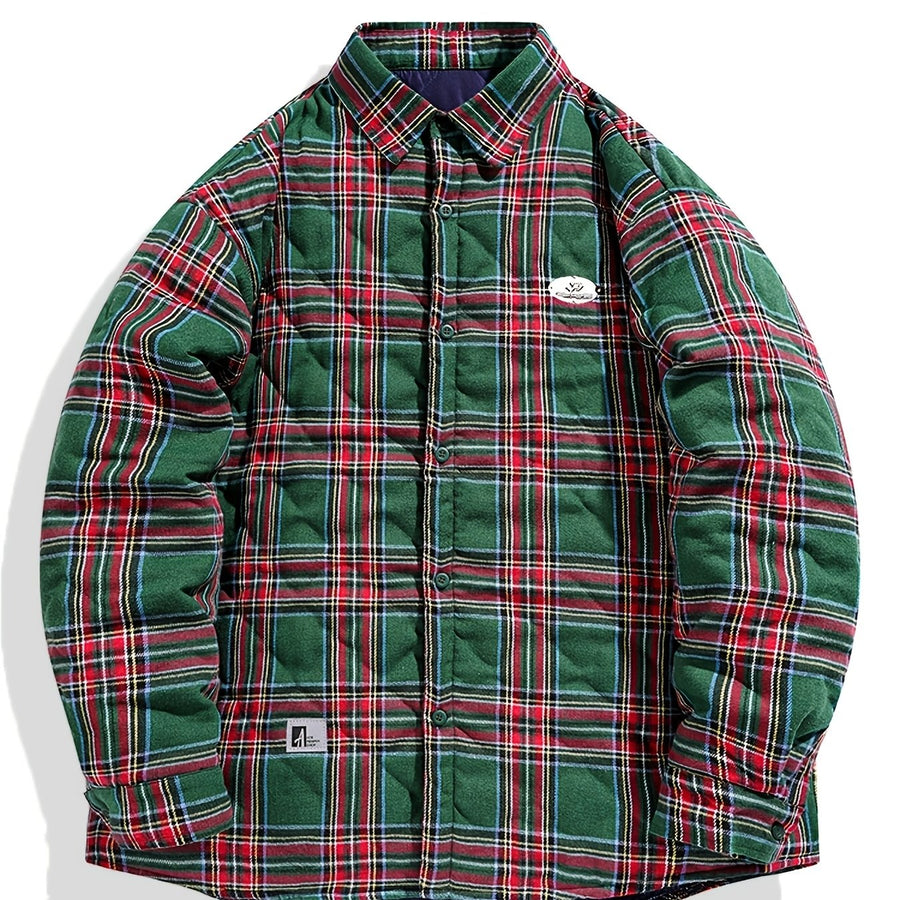 Veste, à carreaux, à revers, coloris vert