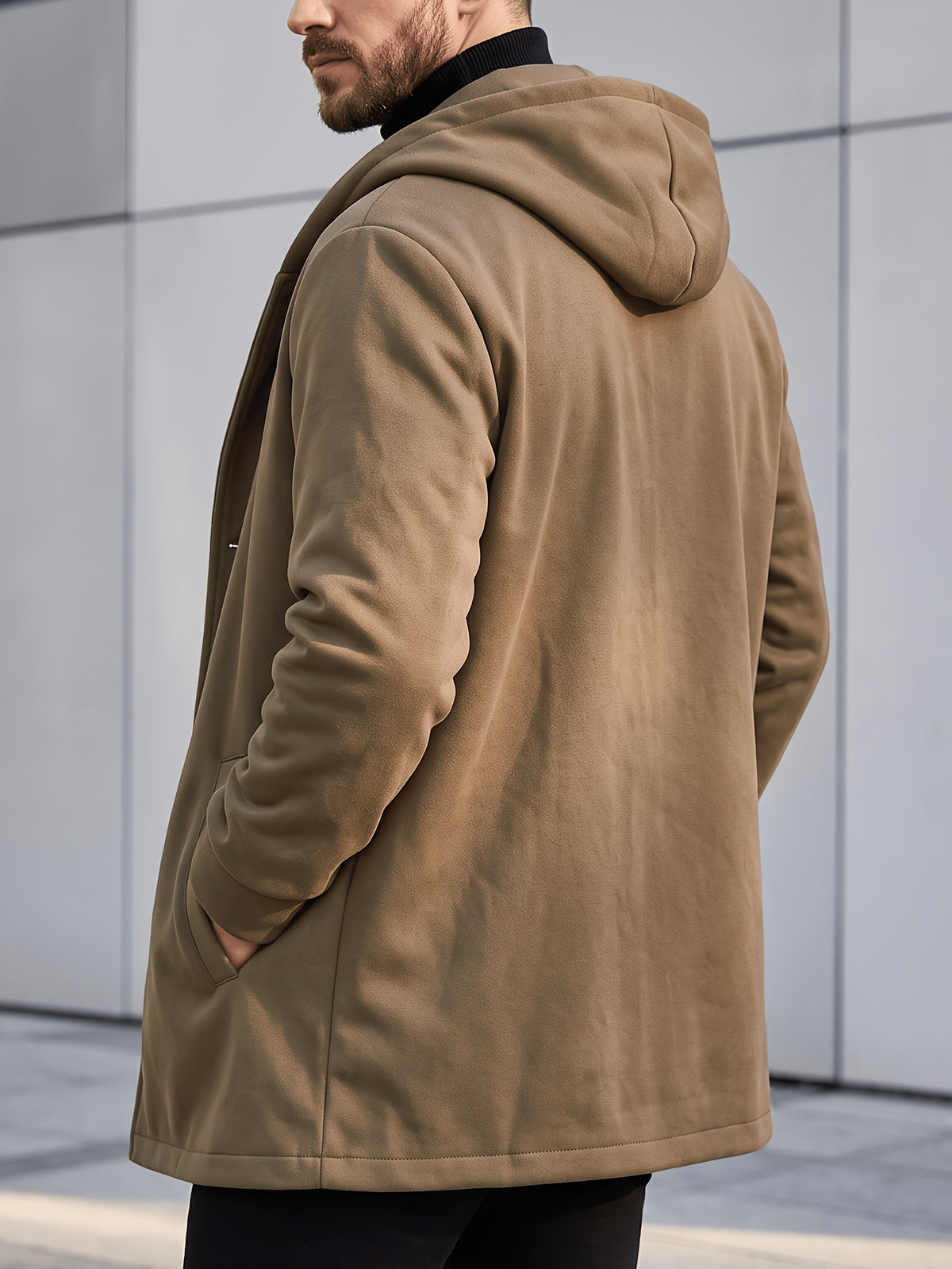 Manteau long pour homme, à capuche, kaki