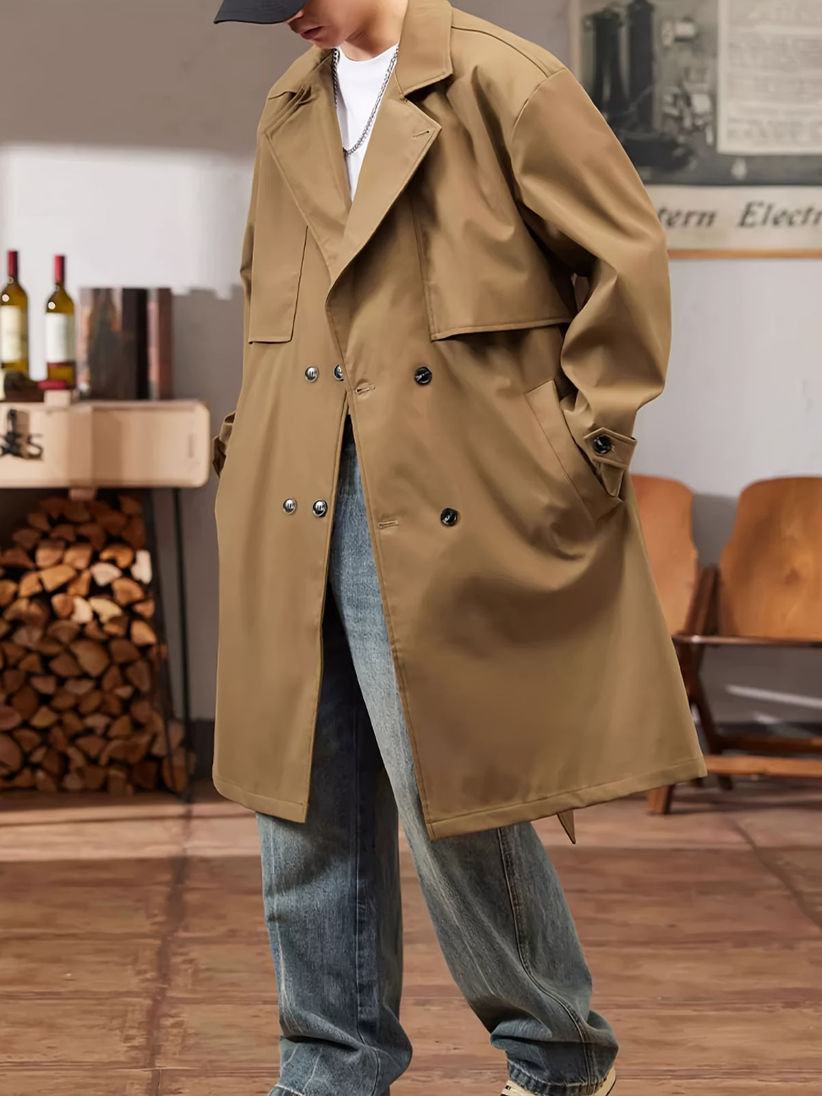 Trench mi-long pour homme, à revers