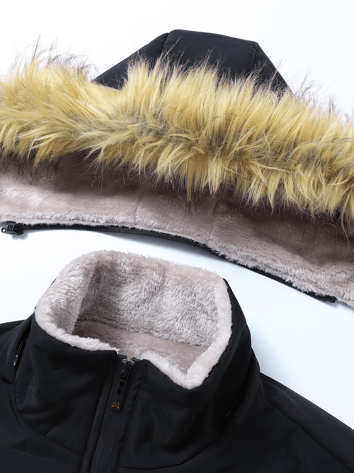 Veste en fausse fourrure pour homme, polaire, à capuche, noir
