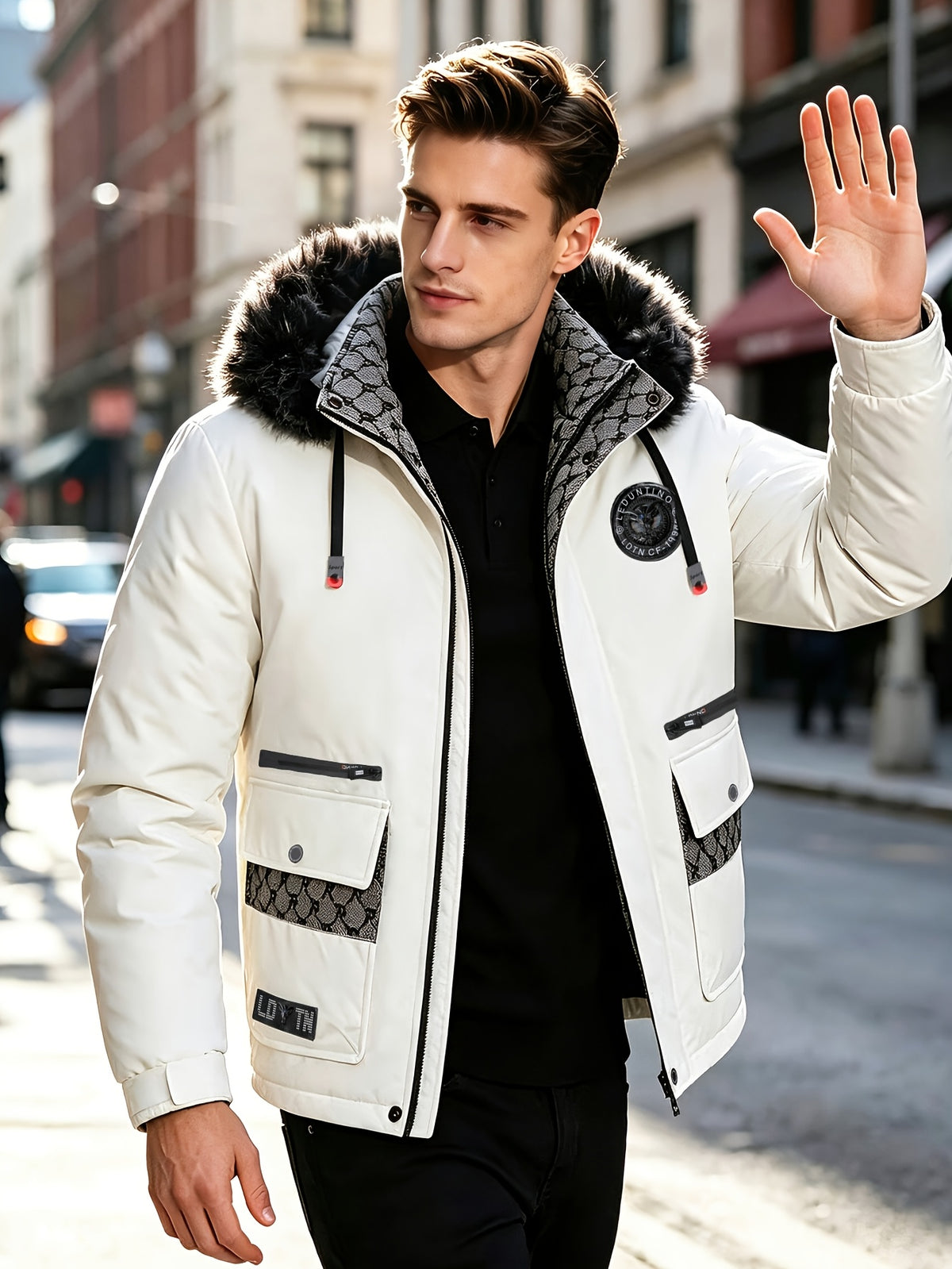 Manteau pour homme, à capuche, blanc