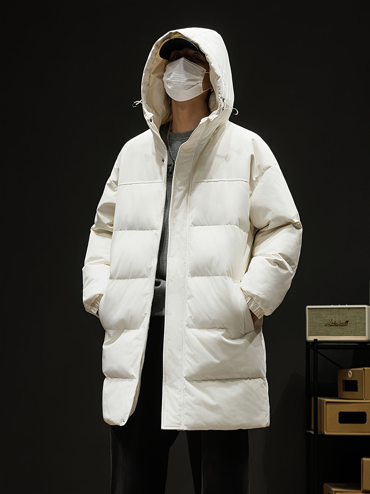 Manteau matelassé pour homme, à capuche, noir et blanc