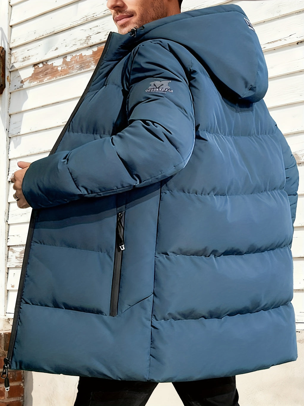 Manteau pour homme, à capuche, bleu