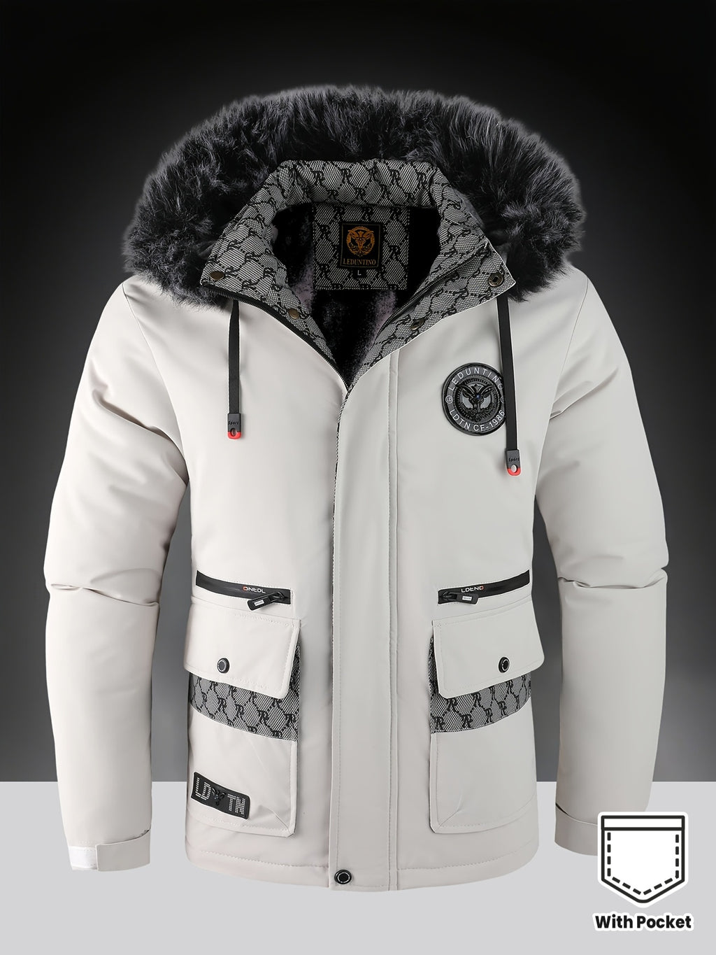 Veste pour homme, capuche amovible, col montant
