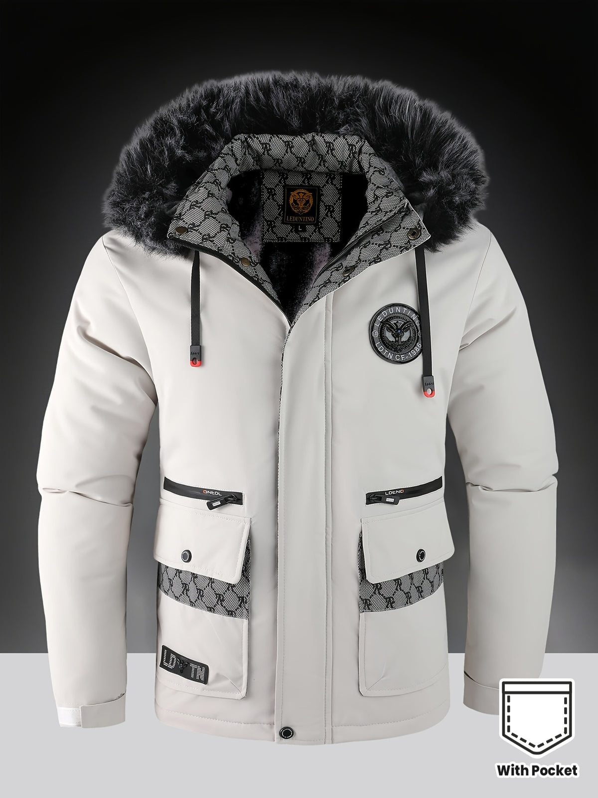 Veste pour homme, capuche amovible, col montant