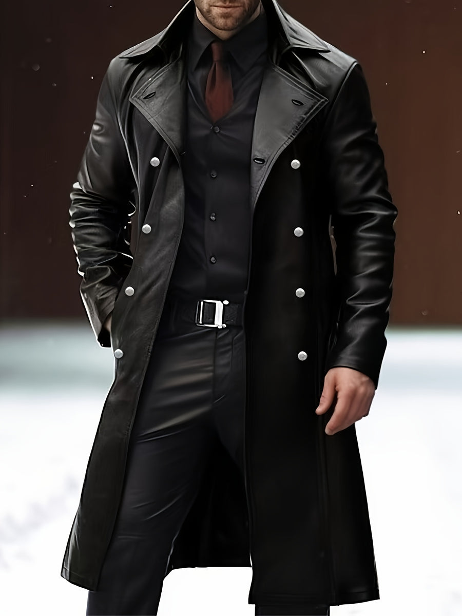 Manteau mi-long, à revers, noir, détail du vêtement