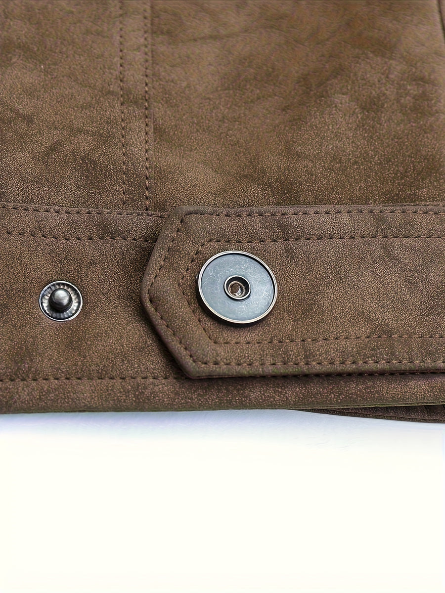 Veste en cuir PU, à col montant, noir, détail du vêtement