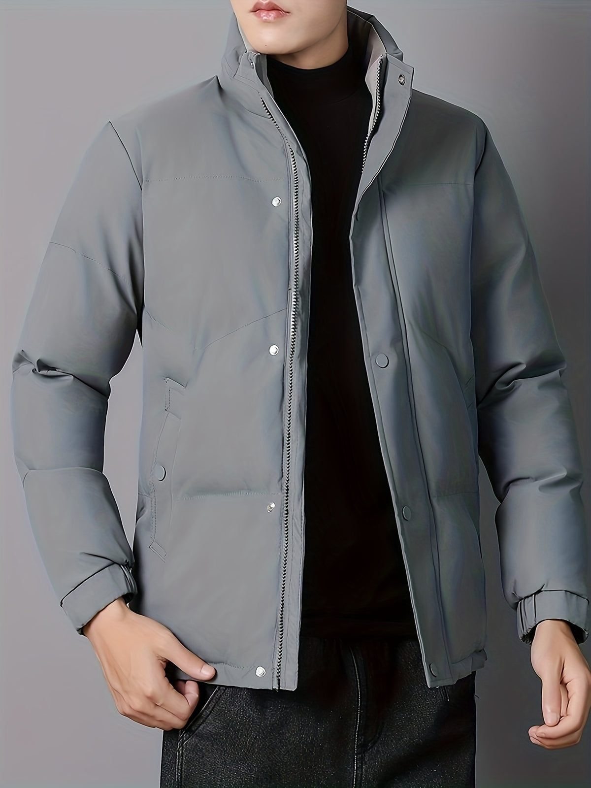 Manteau matelassé pour homme, coupe-vent, à col montant, noir
