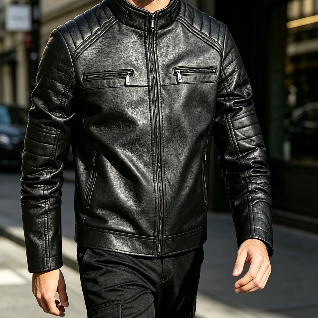 Veste, à revers, fermeture éclair et boutonnage, coloris noir