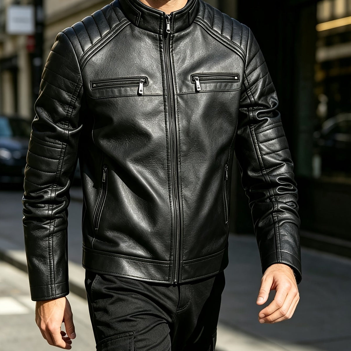 Veste, à revers, fermeture éclair et boutonnage, coloris noir Image