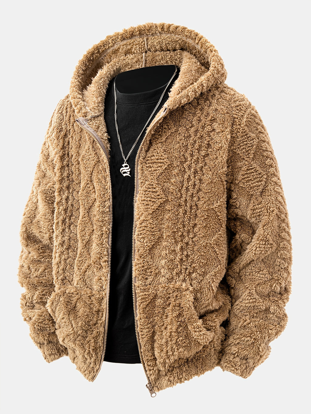 Veste long pour homme, à capuche, chameau