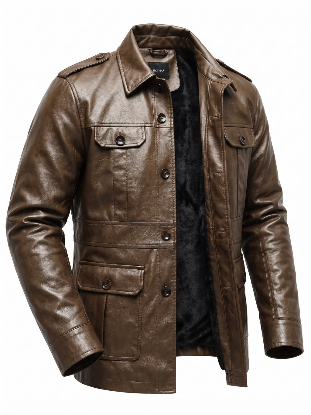 Veste en cuir PU longue, à revers, photo 20