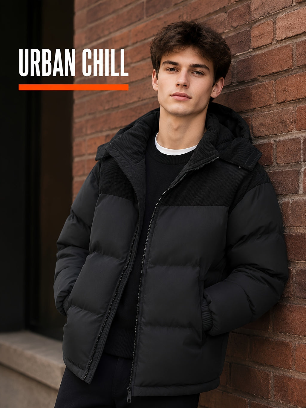 Manteau matelassé pour homme, velours côtelé, à capuche