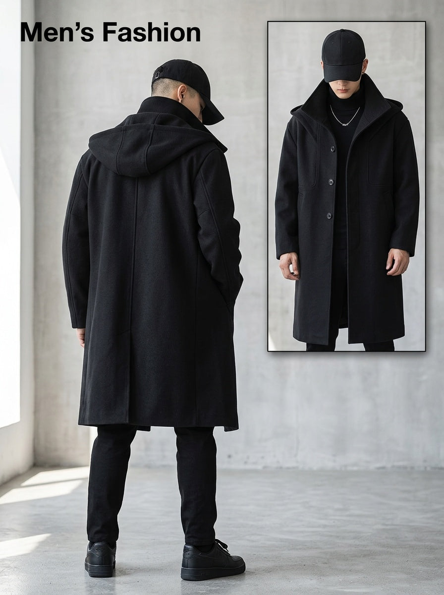 Trench long, à capuche, noir, photo 4