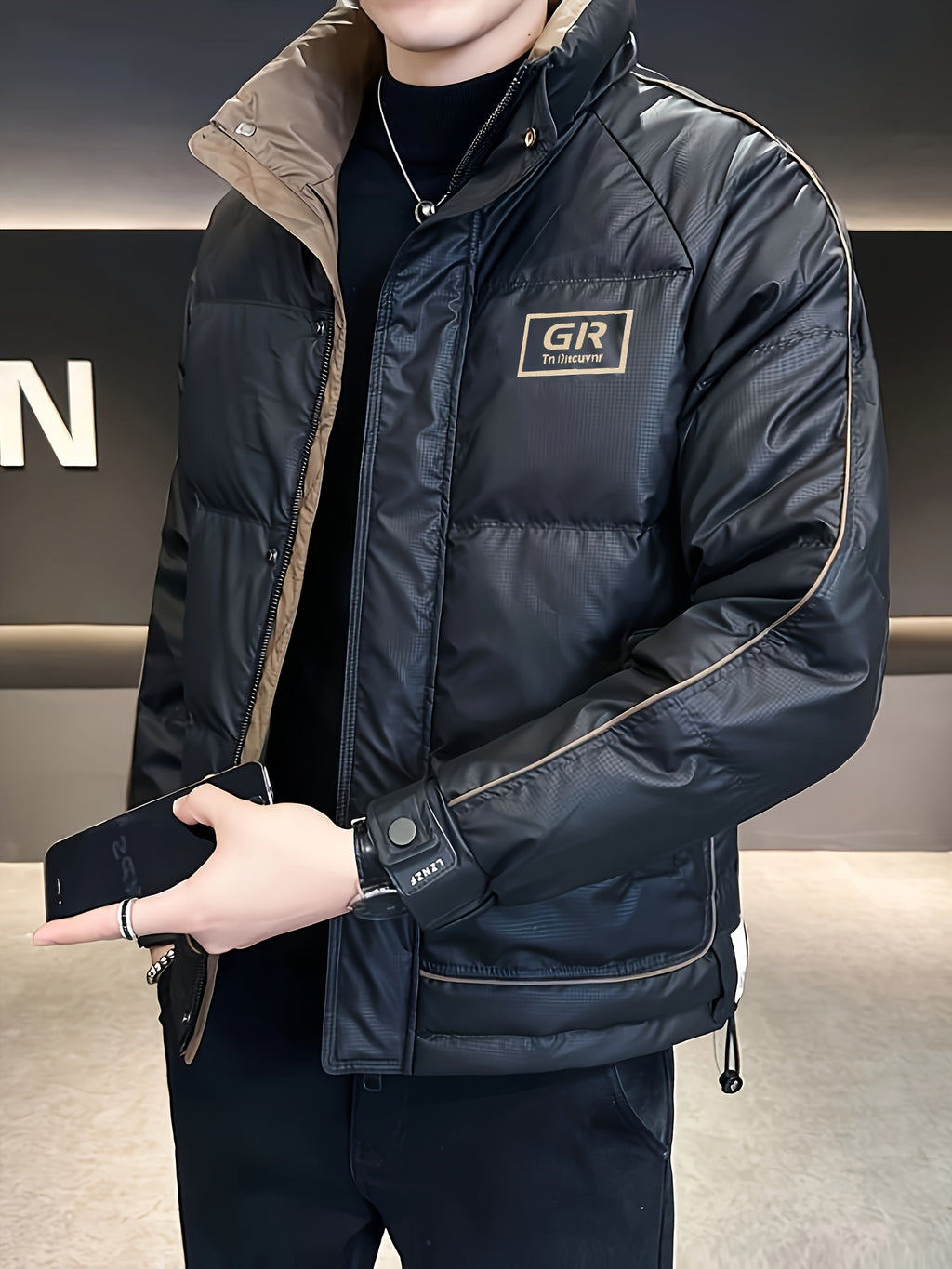 Manteau pour homme, à col montant, col montant