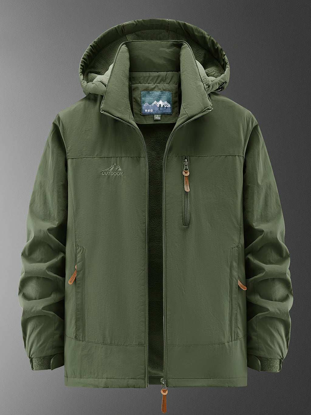 Veste pour homme, polaire, à capuche, vert olive