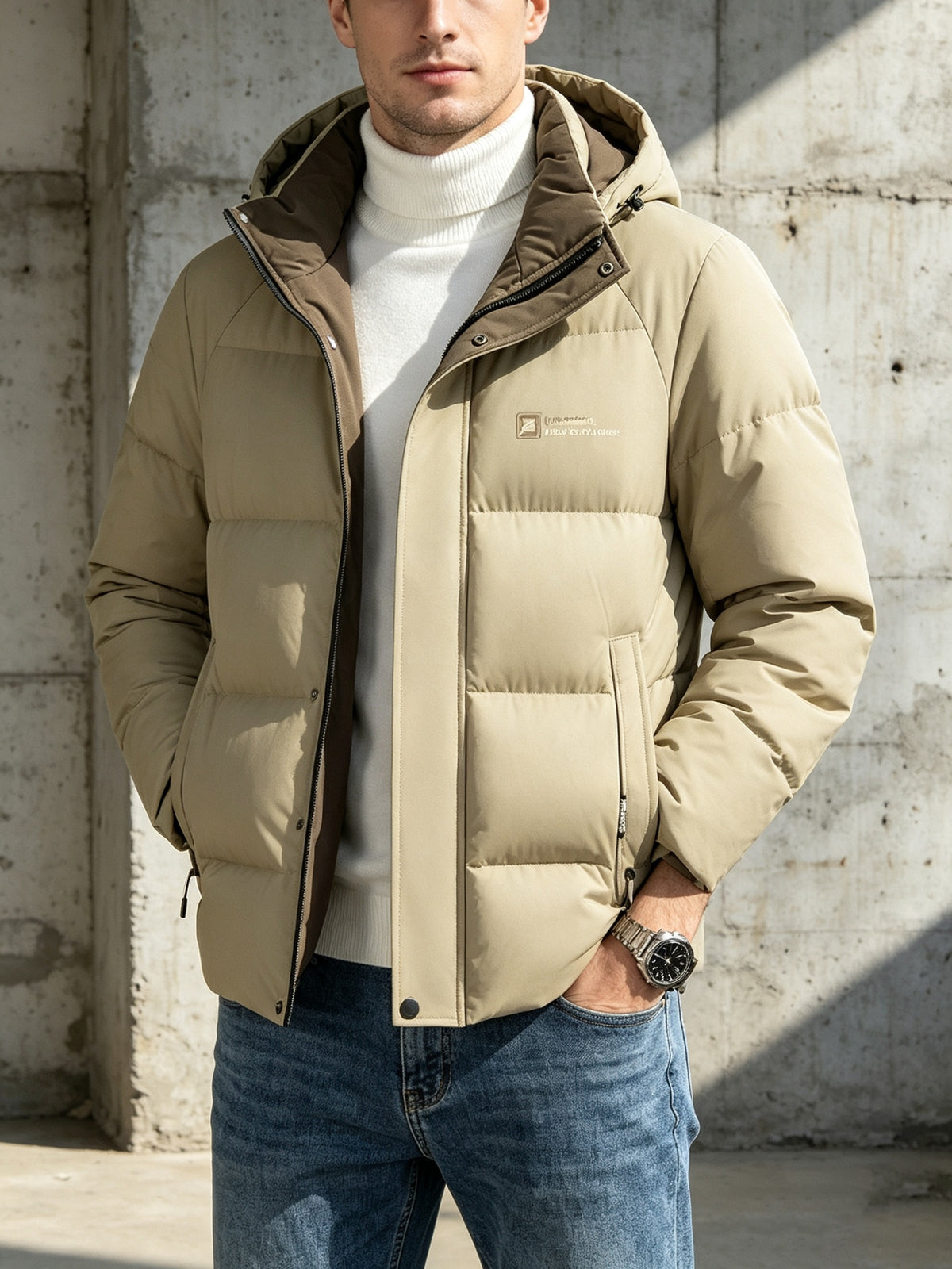 Manteau pour homme, coupe-vent, à capuche, bleu marine