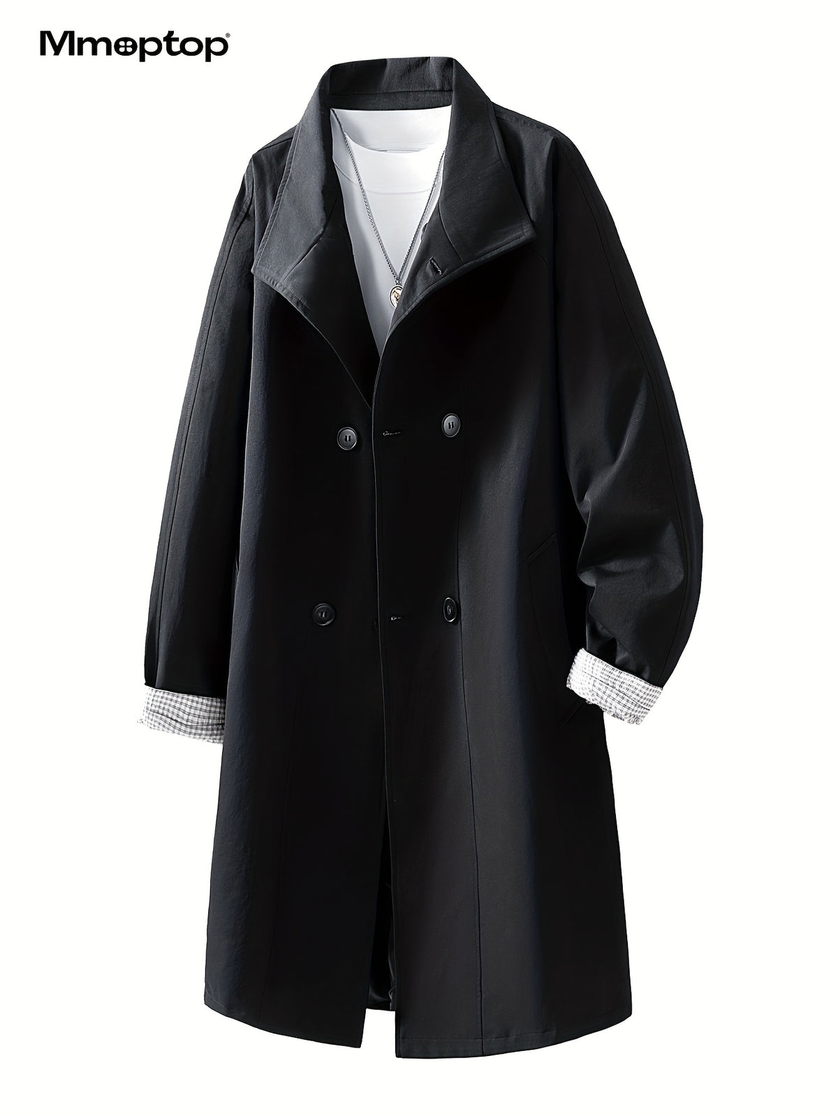 Manteau long pour homme, à col montant