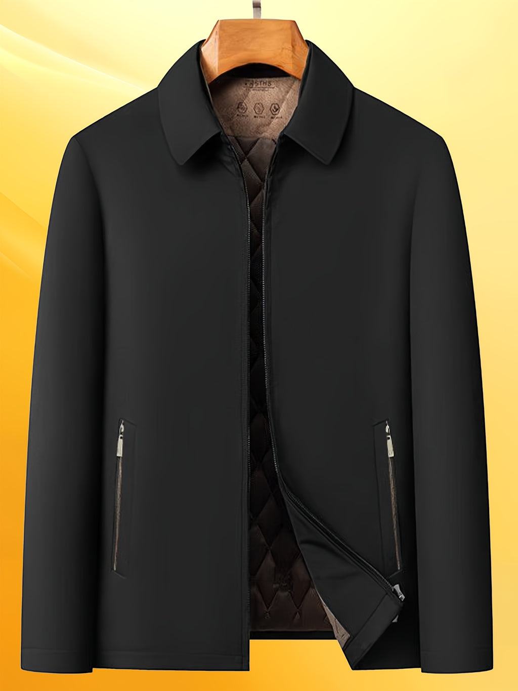 Manteau long pour homme, à revers, noir