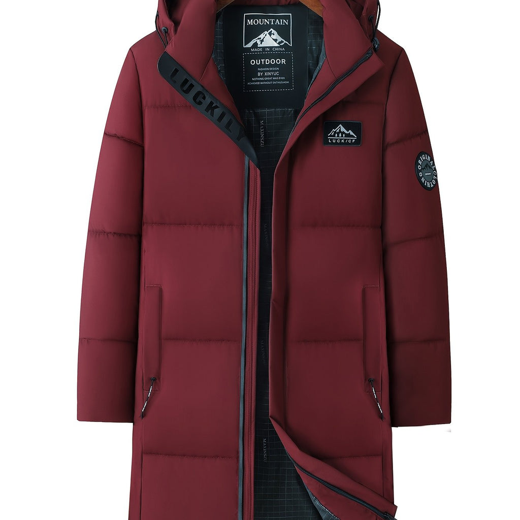 Manteau long, à capuche, noir, coloris rouge