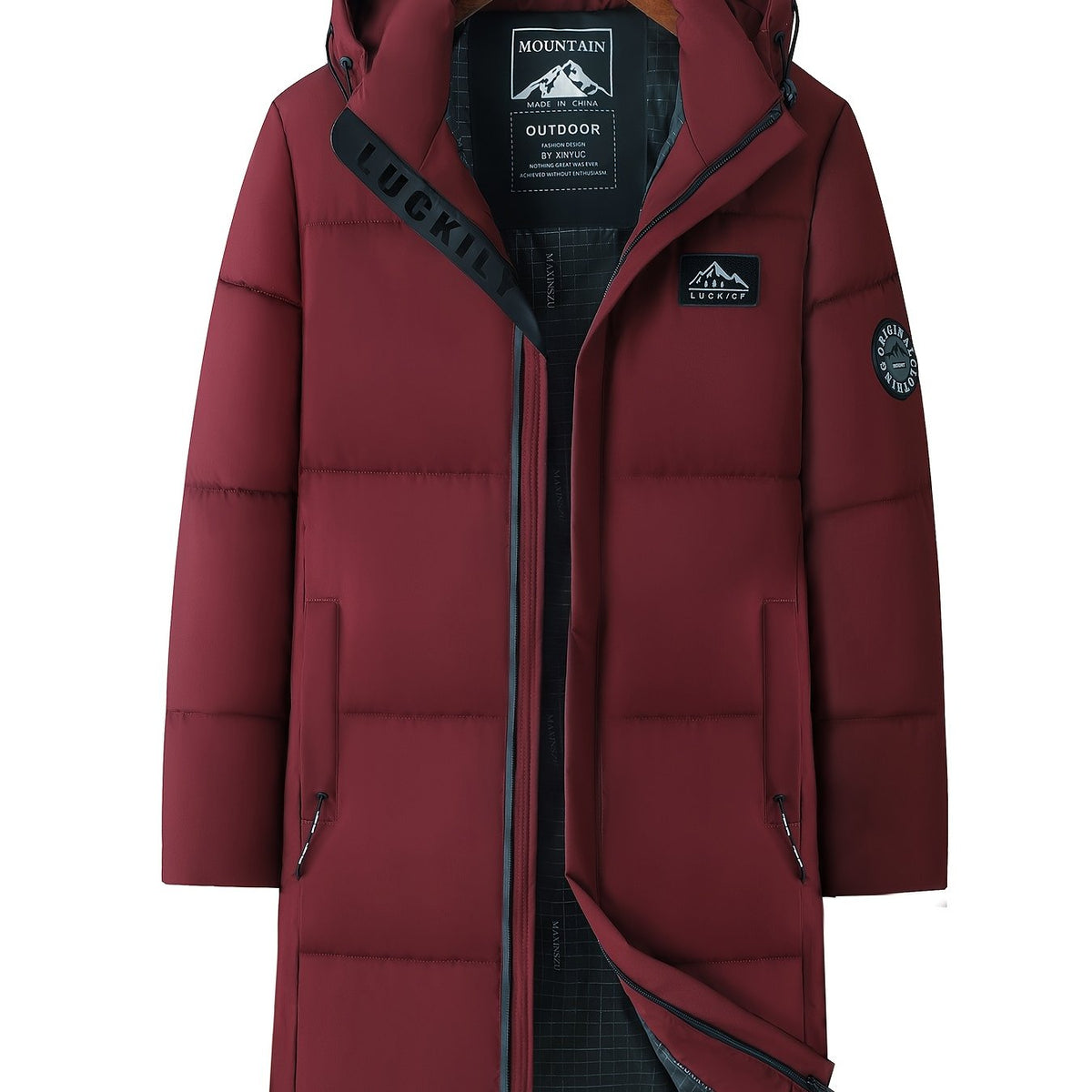 Manteau long, à capuche, noir, coloris rouge Image