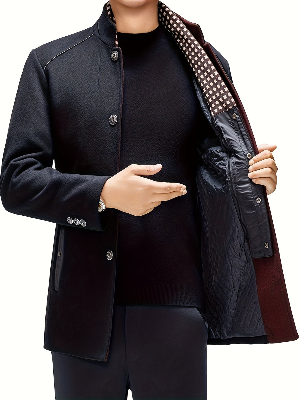 Manteau en tweed rembourré pour homme, 55 % laine, écharpe amovible