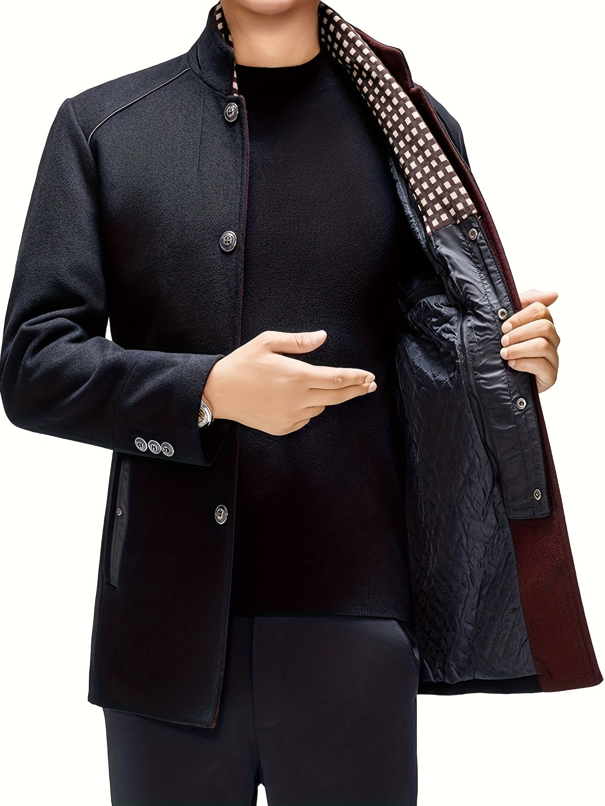 Manteau en tweed rembourré pour homme, 55 % laine, écharpe amovible